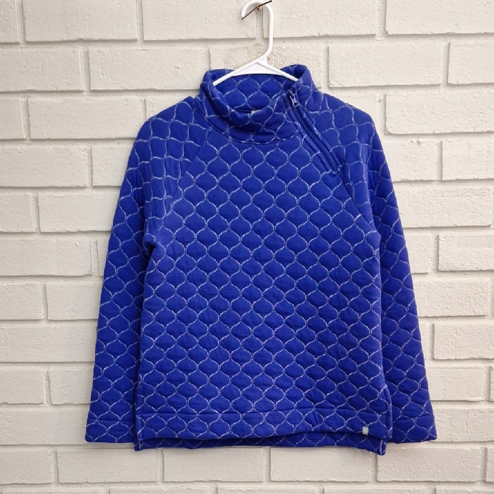 Talbots Quilted Blue With Silver Shimmer Zip Neck Pullover. Size XS  NWT
